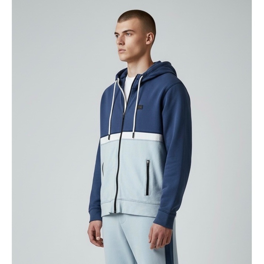 Abercrombie & Fitch full Zip Up Hoodie Mens sz L Blue Colorblock retro 90s